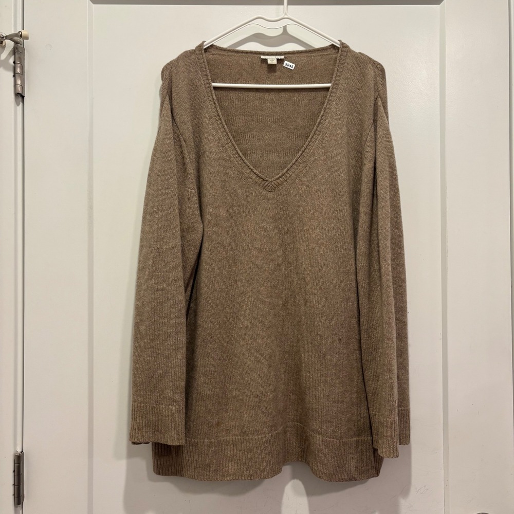 J. Jill Women XL Taupe Brown 100% Cashmere V-Neck Long Sleeve Knit Sweater